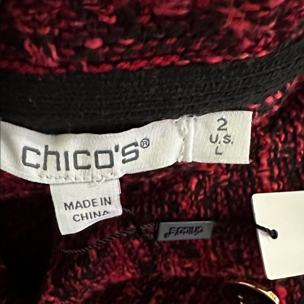 Chico's Red Allure Tweed plaid Blazer cardigan sweater - Picture 15 of 15